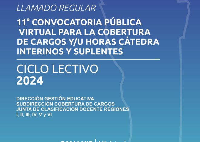 Se publicó la 11º convocatoria para la cobertura de cargos docentes y horas cátedra Se publicó la 11º convocatoria para la cobertura de cargos docentes y horas cátedra