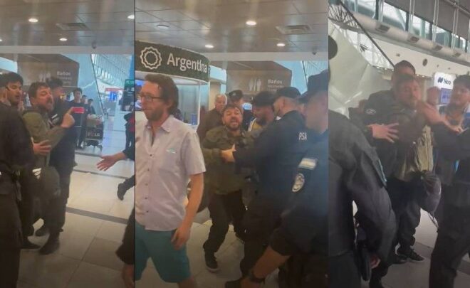Escracharon a Grabois en Ezeiza y lo tuvo que frenar la policía para que no se agarre a piñas Escracharon a Grabois en Ezeiza y lo tuvo que frenar la policía para que no se agarre a piñas