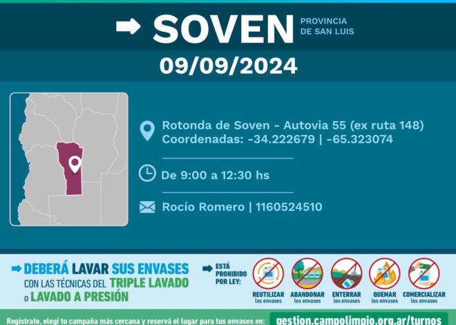 Soven será sede de la campaña de recepción de envases fitosanitarios Soven será sede de la campaña de recepción de envases fitosanitarios