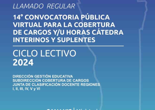 Se publicó la 14º convocatoria para la cobertura de cargos docentes y horas cátedra Se publicó la 14º convocatoria para la cobertura de cargos docentes y horas cátedra