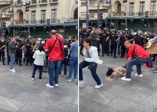 Una jubilada le dio un bastonazo a un policía, este reaccionó y provocó su caída Una jubilada le dio un bastonazo a un policía, este reaccionó y provocó su caída