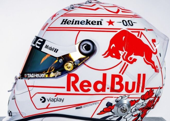 Verstappen con un casco especial en Japón para el adiós Honda-Red Bull
