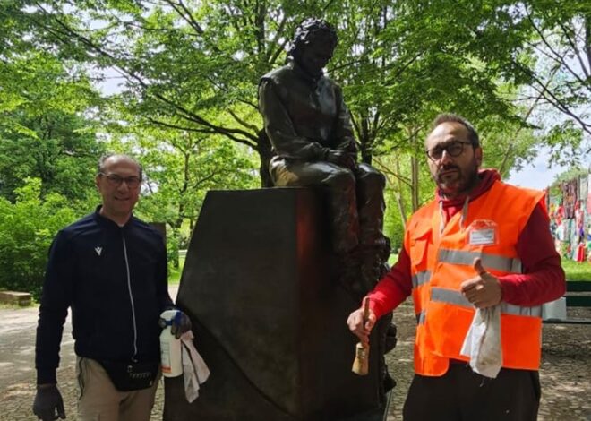 Senna: estatua limpia en el Parque de Acque Minerali para el 1 de mayo