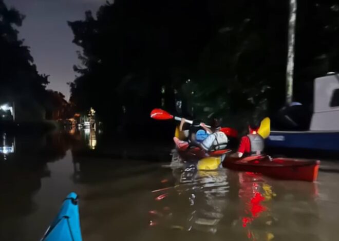 Cómo es un paseo en kayak nocturno para remar bajo la Luna entre juncos y canales Cómo es un paseo en kayak nocturno para remar bajo la Luna entre juncos y canales