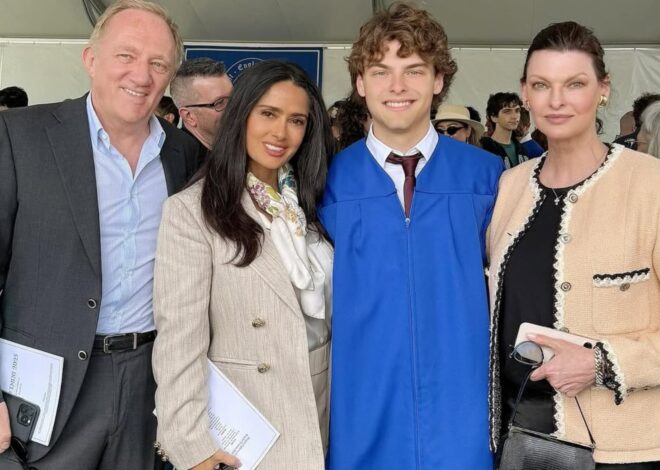 Linda Evangelista se lució en la graduación de su hijo y posó junto a Salma Hayek