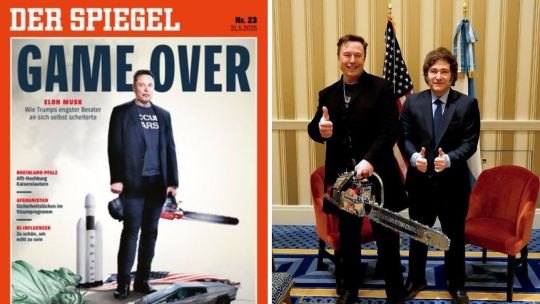 La revista alemana Der Spiegel retrató en su tapa a Musk con la motosierra que le regaló Milei La revista alemana Der Spiegel retrató en su tapa a Musk con la motosierra que le regaló Milei