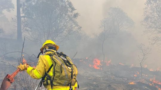 Incendio en Córdoba: buscan evitar que las llamas alcancen dos viviendas en Pampa Alta Incendio en Córdoba: buscan evitar que las llamas alcancen dos viviendas en Pampa Alta