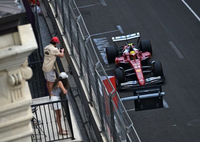 Hamilton celebra su viernes liderando en Bakú, Leclerc vigila a McLaren Hamilton celebra su viernes liderando en Bakú, Leclerc vigila a McLaren