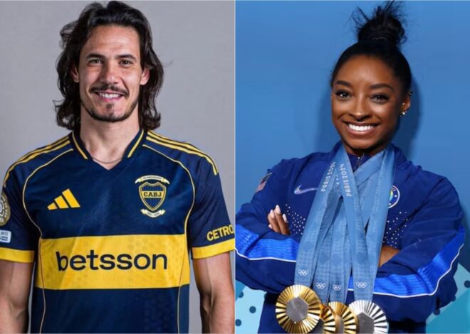 El especial regalo de Edinson Cavani a Simone Biles durante su encuentro en Buenos Aires El especial regalo de Edinson Cavani a Simone Biles durante su encuentro en Buenos Aires