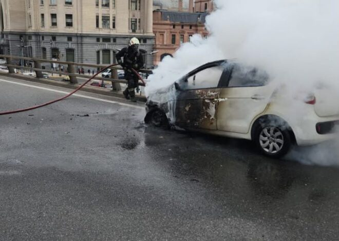 Un auto se prendió fuego en plena autopista 9 de Julio y ocasionó un corte de tránsito