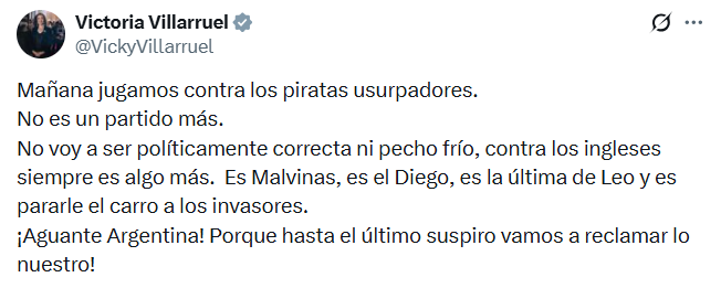 Villarruel, sobre el partido con Inglaterra: “Jugamos contra los piratas usurpadores, no es un partido más” Villarruel, sobre el partido con Inglaterra: “Jugamos contra los piratas usurpadores, no es un partido más”